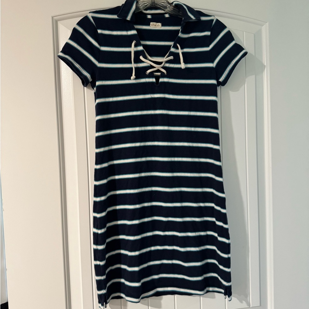 Hollister Dark Blue and White Striped Top
